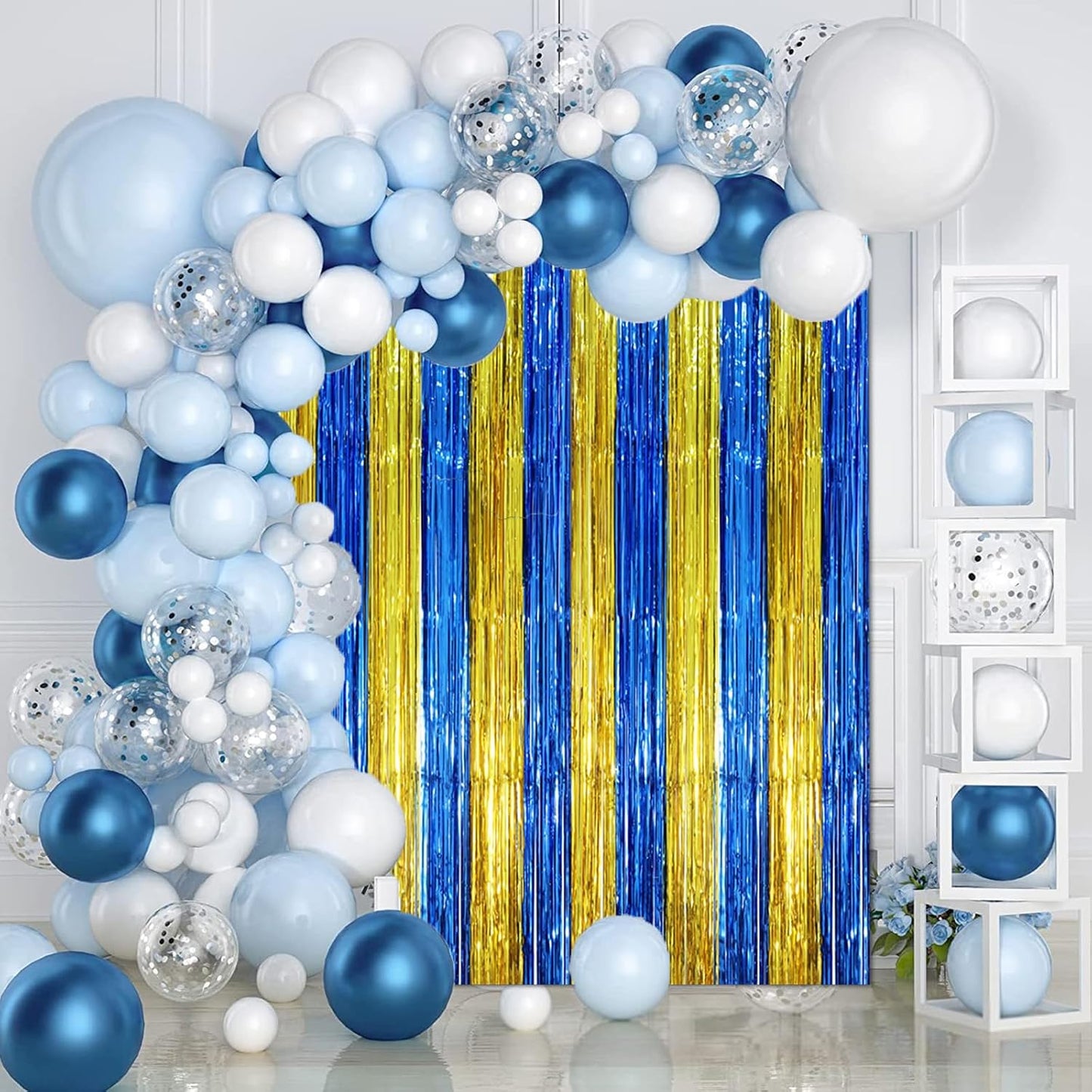 Voircoloria 3 Pack 3.3x8.2 Feet Gold Foil Fringe Backdrop Curtains, Tinsel Streamers, Fringe Backdrop for 2025 New Years Eve, Graduation, Birthday, Baby Shower, Gender Reveal, Disco Party - Colors A