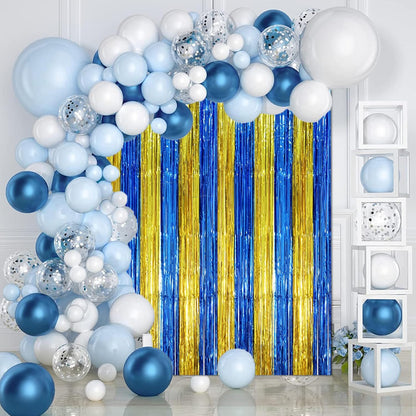 Voircoloria 3 Pack 3.3x8.2 Feet Gold Foil Fringe Backdrop Curtains, Tinsel Streamers, Fringe Backdrop for 2025 New Years Eve, Graduation, Birthday, Baby Shower, Gender Reveal, Disco Party - Colors A