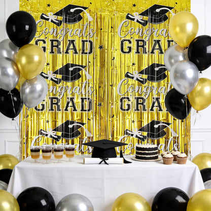 Gradution Party Suppiles Backdrop Decoration 2026, Claas of 2026 Streamer Tinsel Foil Fringe Curtains, Photo Booth Prop Backdrop, Black Grad Photo Backgrounds