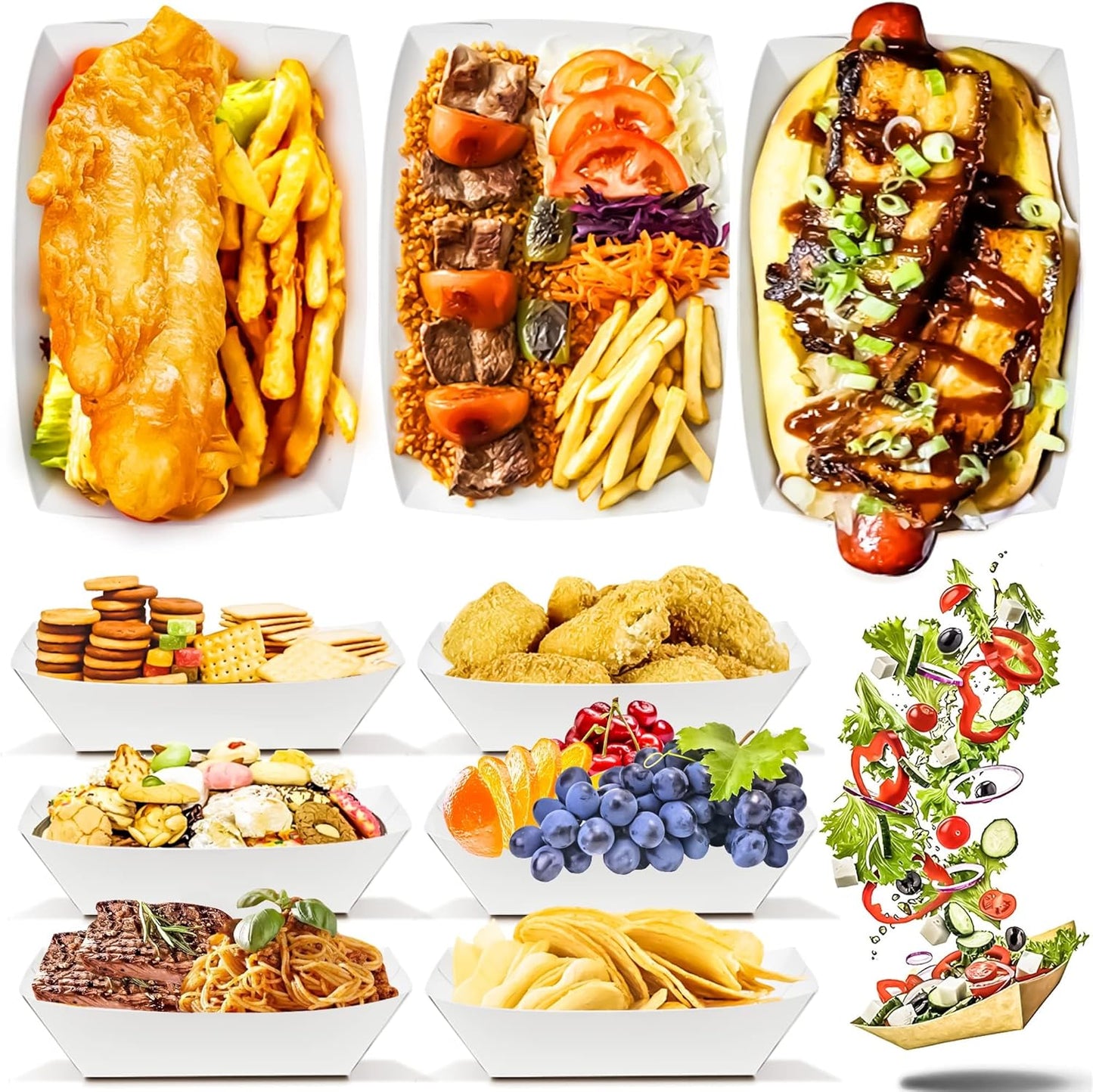 100 Pack 3lb Paper Food Trays,Disposable Greaseproof Kraft Checkered Carnival Food Serving Take Out Basket Tray Boat for Snacks Fries Nachos Popcorn Hot Dogs Carnival Wedding Party Picnic