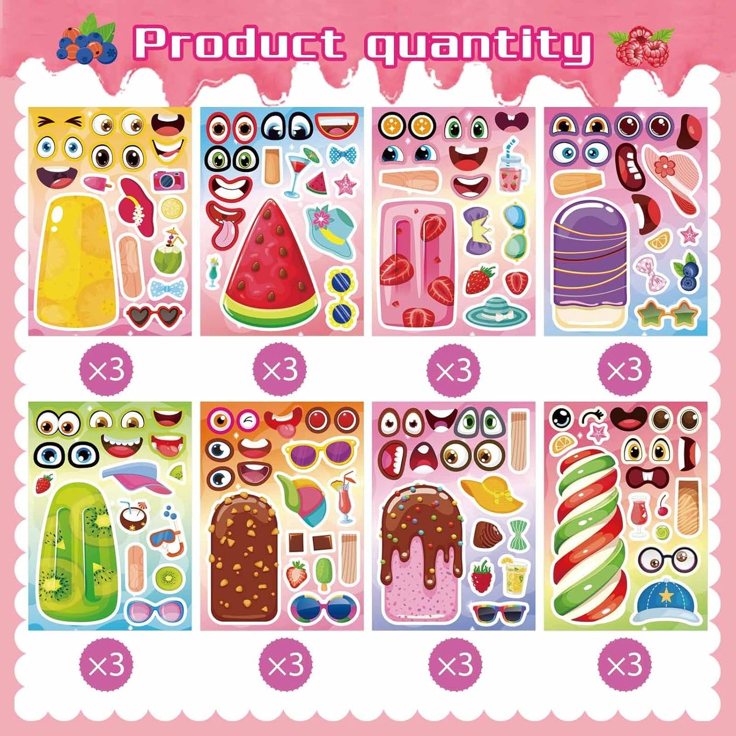 24 PCS Fairy Stickers for Kids, Make a Face Sticker with 8 Unique Designs Fairy, Frog, Mushroom, Make Your Own Stickers for Girls Birthday Party Favors, Goodie Bags, DIY Crafts