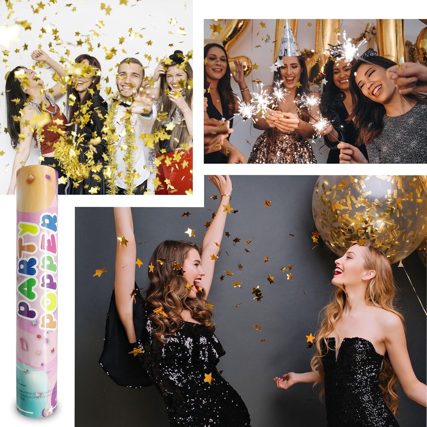 6 Pack Rose Gold Confetti Poppers, 12 Inch Confetti Cannon Party Poppers Shooters for Gender Reveal, Birthday, Wedding, Graduation, Anniversary, Parties, Christmas, New Year's Eve