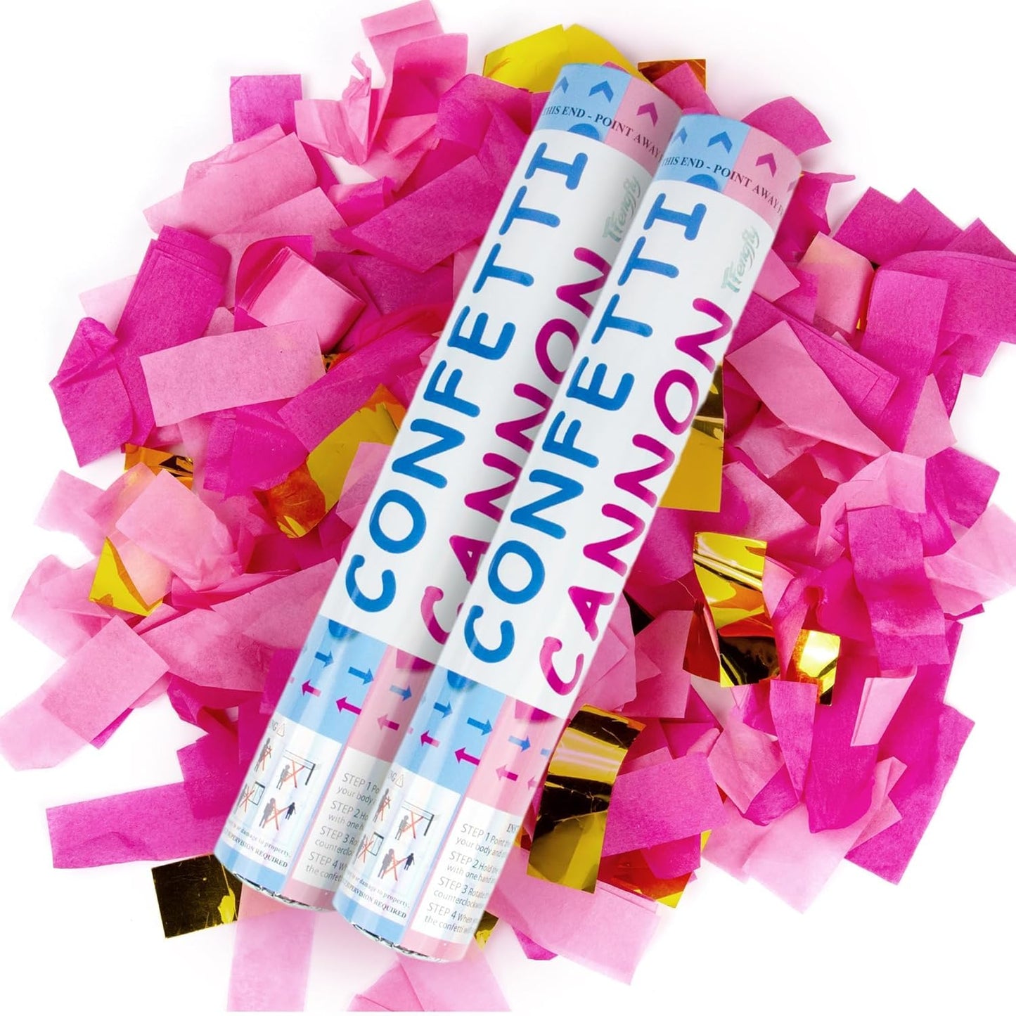2 Pack Gender Reveal Confetti Cannon, 12 in Pink Square shaped Paper Party Poppers Cannons, Confetti Poppers For Baby Girl Gender Reveal Baby Showers (Square, Pink)