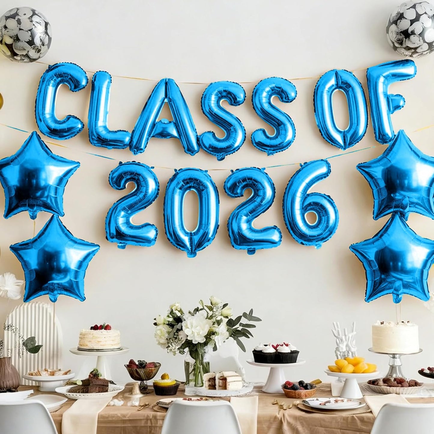 Graduation Balloons, Class of 2026 Balloons, 16Inch Gold Grad Class of 2026 Letters Foil Balloon Sign with Star Balloons, Class of 2026 Decorations for High School College Graduation Party Decorations