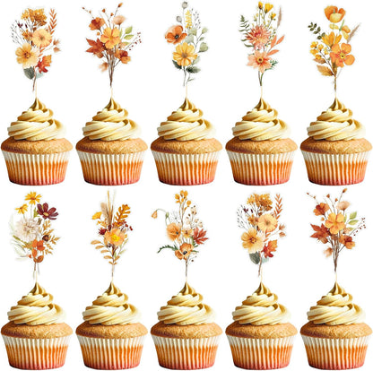 Rngmsi Flower Birthday Cupcake Toppers Decorations, 40PCS Wildflower Baby in Bloom Baby Shower Cake Decorations for Girls Women, Garden Floral Fairy Party Decor