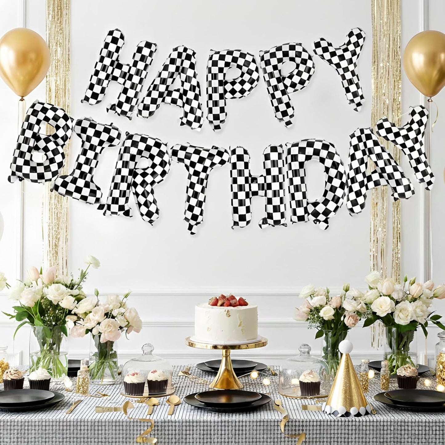 Happy Birthday Balloons Banner, Foil Balloon Personalized Name Letters Balloons Sign Birthday Party Decorations for Women Men Boys Girls Cream