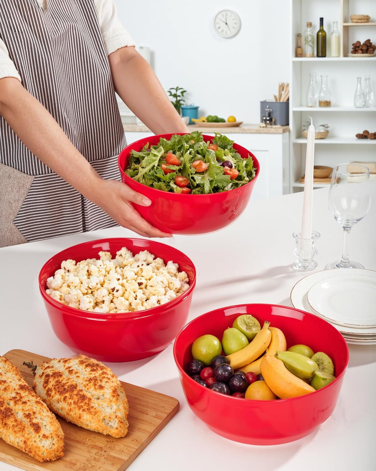 Hioasis 8 Pack Plastic Serving Bowls 128oz Gold Glitter Plastic Bowls Heavy Duty Disposable Serving Bowls for Party Snack & Salad & Candy & Bar Buffet