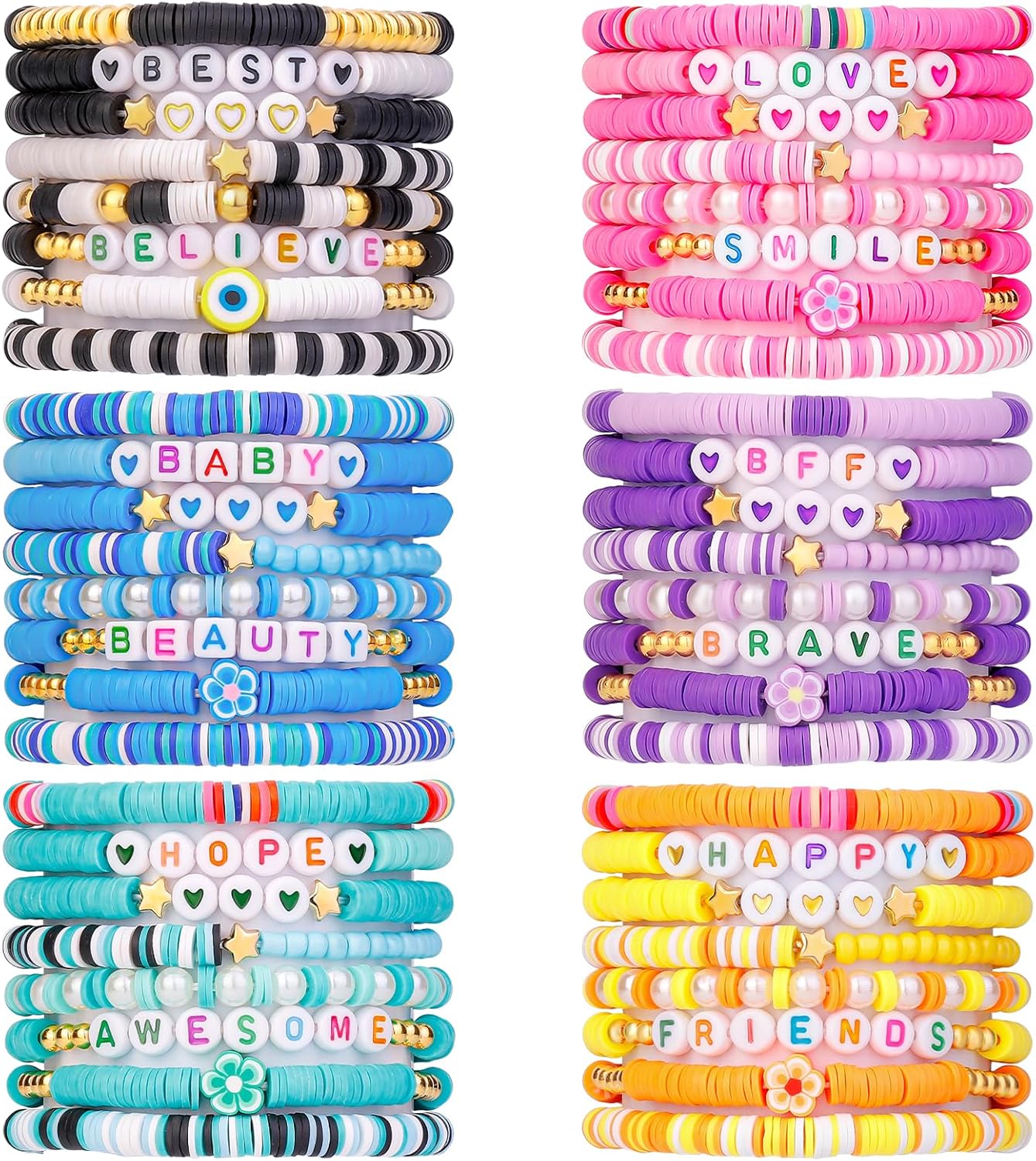LUYI 32 Pcs Preppy Jewelry Bracelets for Women Clay Bead Colorful Surfer Heishi Bracelet Set Stackable Beaded Friendship Stretch Bracelets Boho Y2K Summer Beach Elastic Layering Bracelets