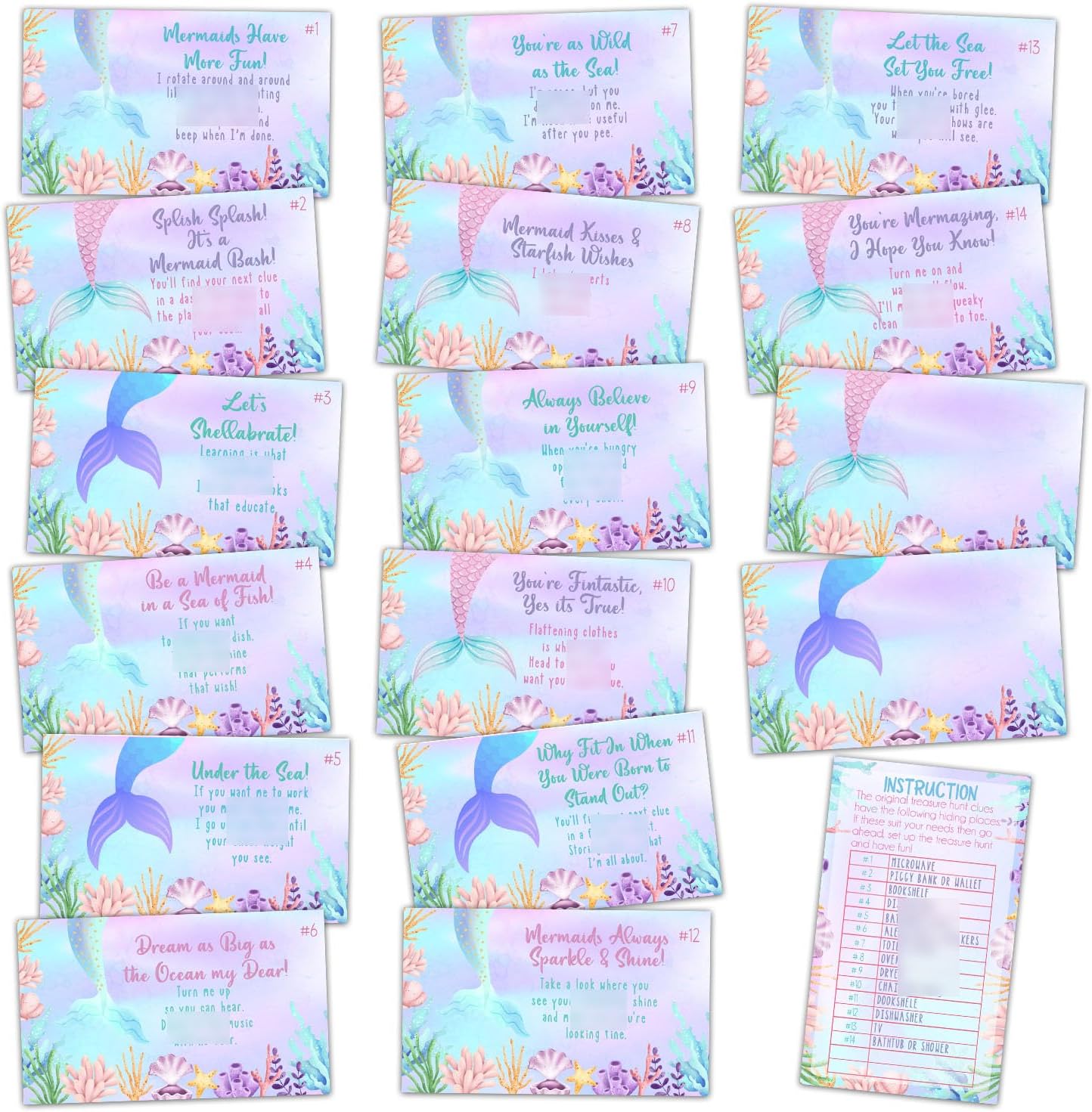 Birthday Treasure Hunt Clue Cards, Cake Scavenger Hunt Game, Set of 19 Cards and 18 Envelopes, Indoor Ourdoor Birthday Party Activities Celebration Game, Birthday Party Decorations - SR7