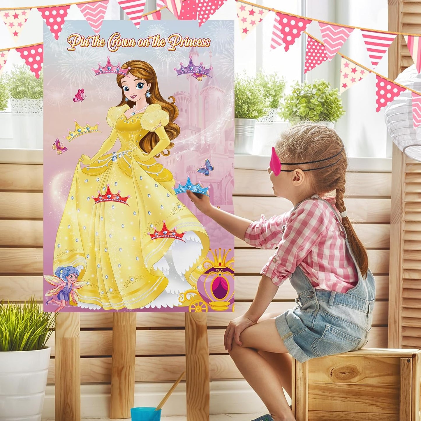 Pin The Crown on The Princess Party Games for Girls Princess Birthday Party with 24 Pcs Crowns, Large Princess Poster for Kids Girls Princess Birthday Party Princess Tea Party Decorations