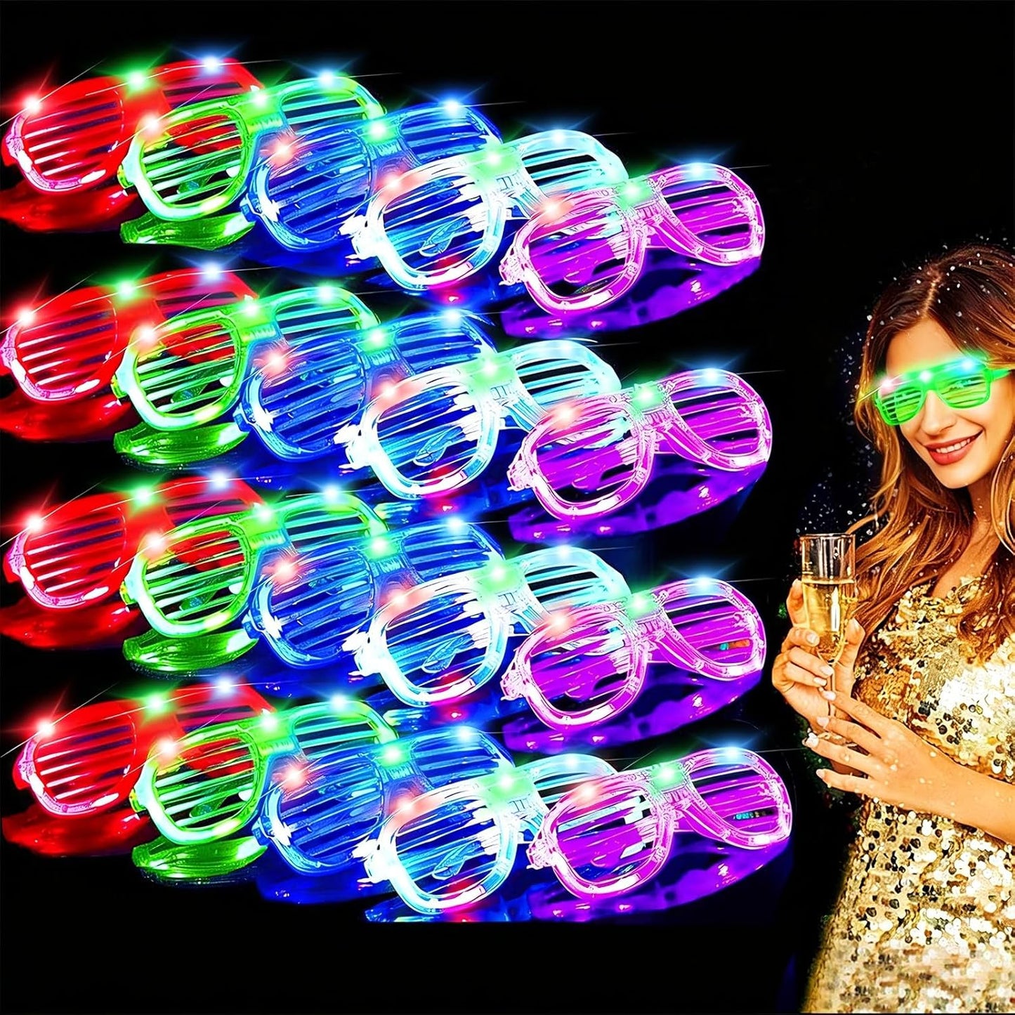 TURNMEON 20 Pack LED Glasses Party Favors, 6 Colors Light Up Glasses Glow In The Dark Party Supplies Shutter Shades Glow Sticks Glasses Neon Party Birthday Wedding Concerts Pool Patriotic