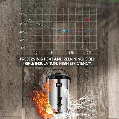 Hot Beverage Dispenser, Stainless Steel Insulated Beverage Dispenser Cold and Hot Drink dispenser with Thermometer– 12 Liters Water Dispenser with Spigot