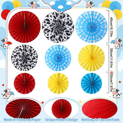 Outus 9 Pcs Western Cowboy Party Decorations Paper Fans Wagon Wheels Straw Hay Bales Hanging Ceiling Wall Decor for Country Western Themed Rodeo Farm Birthday Party Supplies (Wagon Wheels)