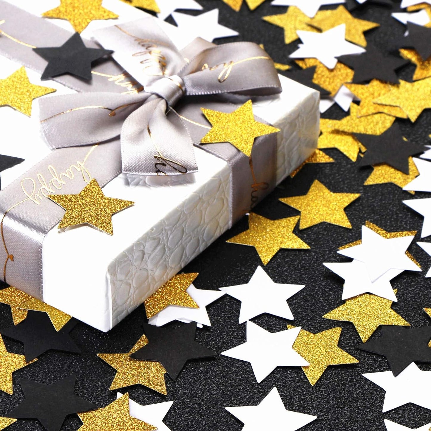 300pcs Navy Blue White Silver Confetti,Glitter Paper decor Twinkle Little Star Table Confetti,Birthday Graduation 2024 Fathers Day Wedding Baby Shower Party Decorations Circle Dots Lasting Surprise