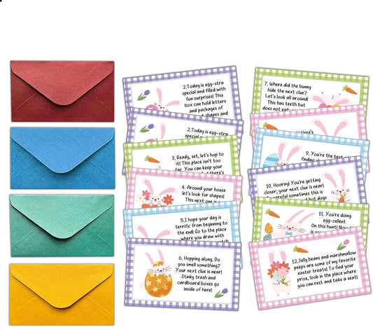 Easter Scavenger Hunt Clue Cards, Easter Party Games for Family Adults Friends, Game Cards for Sunday Holy Week Birthday Spring Camping Gathering, Easter Party Decorations, 02