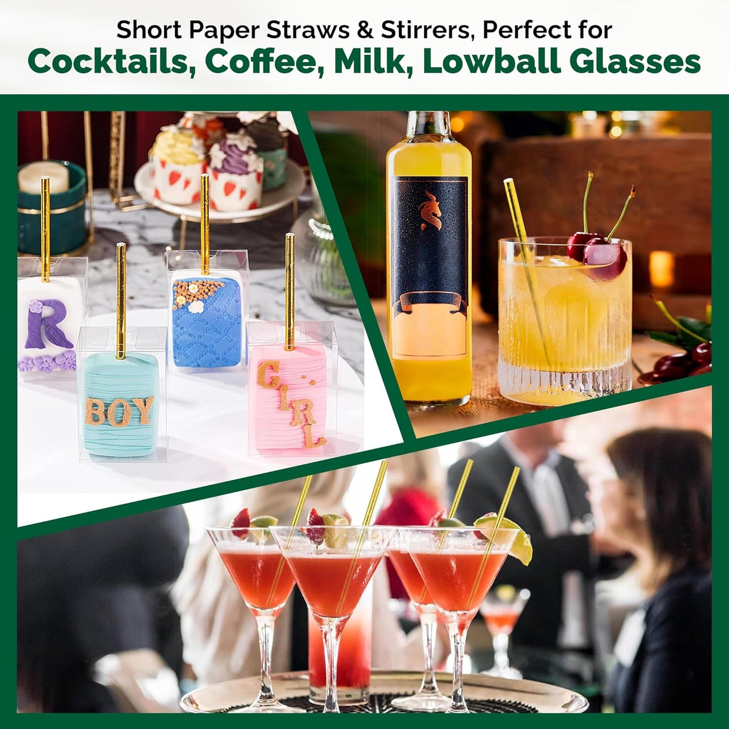 5.75 inch Orange Paper Cocktail Straws, Short Disposable Drinking Straws 500 Counts, Unwrapped - Compostable