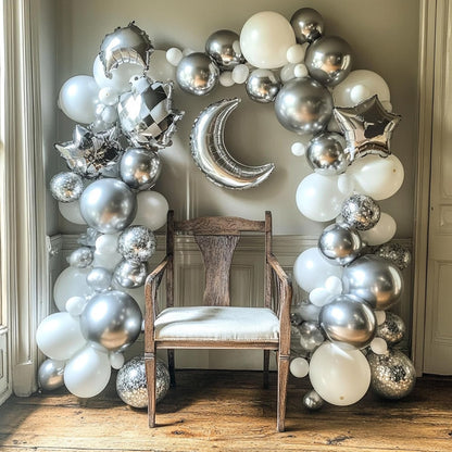 RUBFAC 87pcs Metallic Blue Silver Balloon Garland Arch Kit, 18 12 10 5 Inch Blue Silver Confetti Latex Party Balloons for Birthday Graduation Baby Shower Decoration