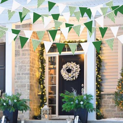 32Ft Dusty Blue Party Decorations Retro Blue Gingham Triangle Banner Flag Pennant Fabric Garland Streamers for Nautical Wedding Birthday Ahoy Achor Bridal Baby Shower Under The Sea Decor Supplies
