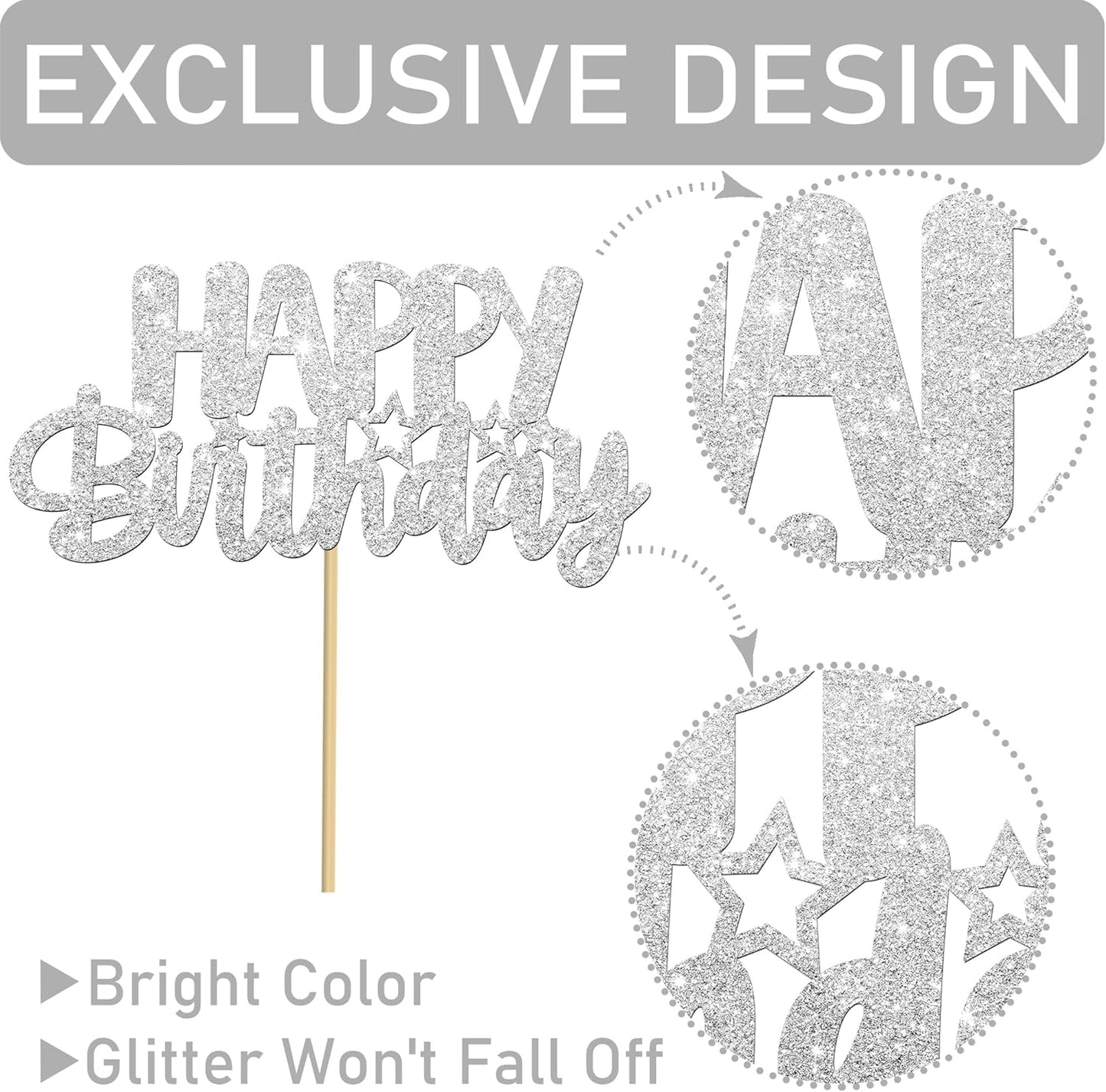 Glitter Silver Birthday Centerpiece Sticks 12PCS Happy Birthday Party Table Decorations Double Sided Birthday Party Centerpieces for Cheers to Birthday Anniversary Baby Shower Supplies