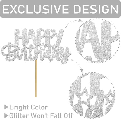 Glitter Silver Birthday Centerpiece Sticks 12PCS Happy Birthday Party Table Decorations Double Sided Birthday Party Centerpieces for Cheers to Birthday Anniversary Baby Shower Supplies
