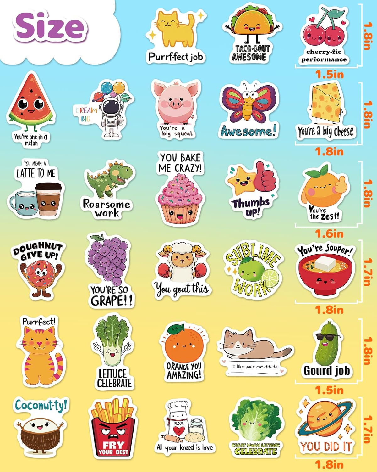 100 Pcs Cute Stickers for Kids, Waterproof Water Bottle Stickers, Vinyl Sticker Pack, Party Favors, Goodie Bag Stuffers, Treasure Box & Classroom Prizes for Elementary Students - No-Repeat