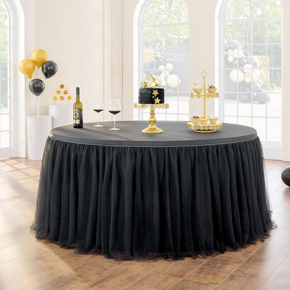 72inch Champagne Gold Tulle Table Skirts for Rectangle Round Tables, Gold Grim Ruffle Tulle Tutu Cloth Table Skirt 6ft for Wedding Birthday Party Cake Dessert Decor(No Top Cover)