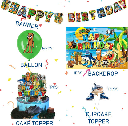 TJLMCORP Italian Brainrot Party Game, Pin the Tail Party Game Set With 24 Stickers and and 2 Blindfolds, Tralalero Themed Birthday Party Supplies, Brain Rot Party Decorations（Tung Tung Tung Sahur）