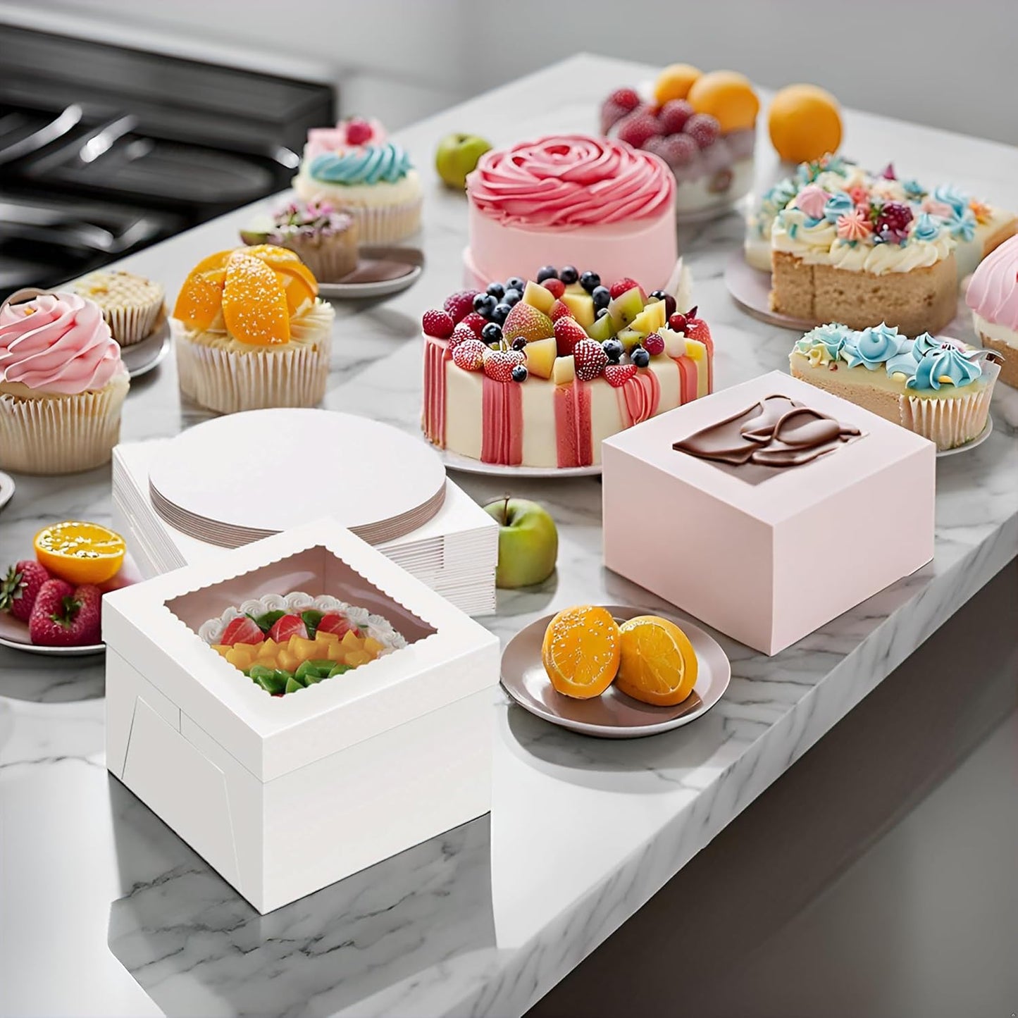 20Pack 12x12x6 Cake Boxes with Boards, 10Pcs Cake Boxes & 10Pcs Cake Boards, Sturdy White Packaging for Transporting & Displaying Cakes, Desserts, and Fathers day