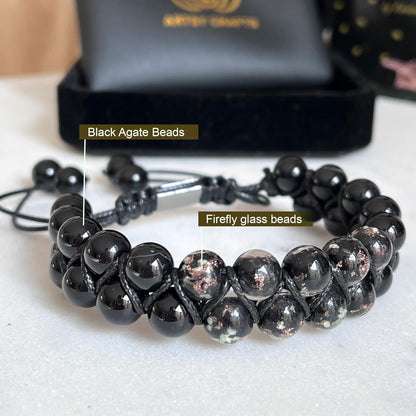 ARTSY Crafts Glow in The Dark Firefly Beads Bracelets, 7 Chakras Crystal Mermaid Glass Beaded Bracelets for Anti Anxeity Healing Energy Money Wealth Abundance Stackable Bangle Wristband