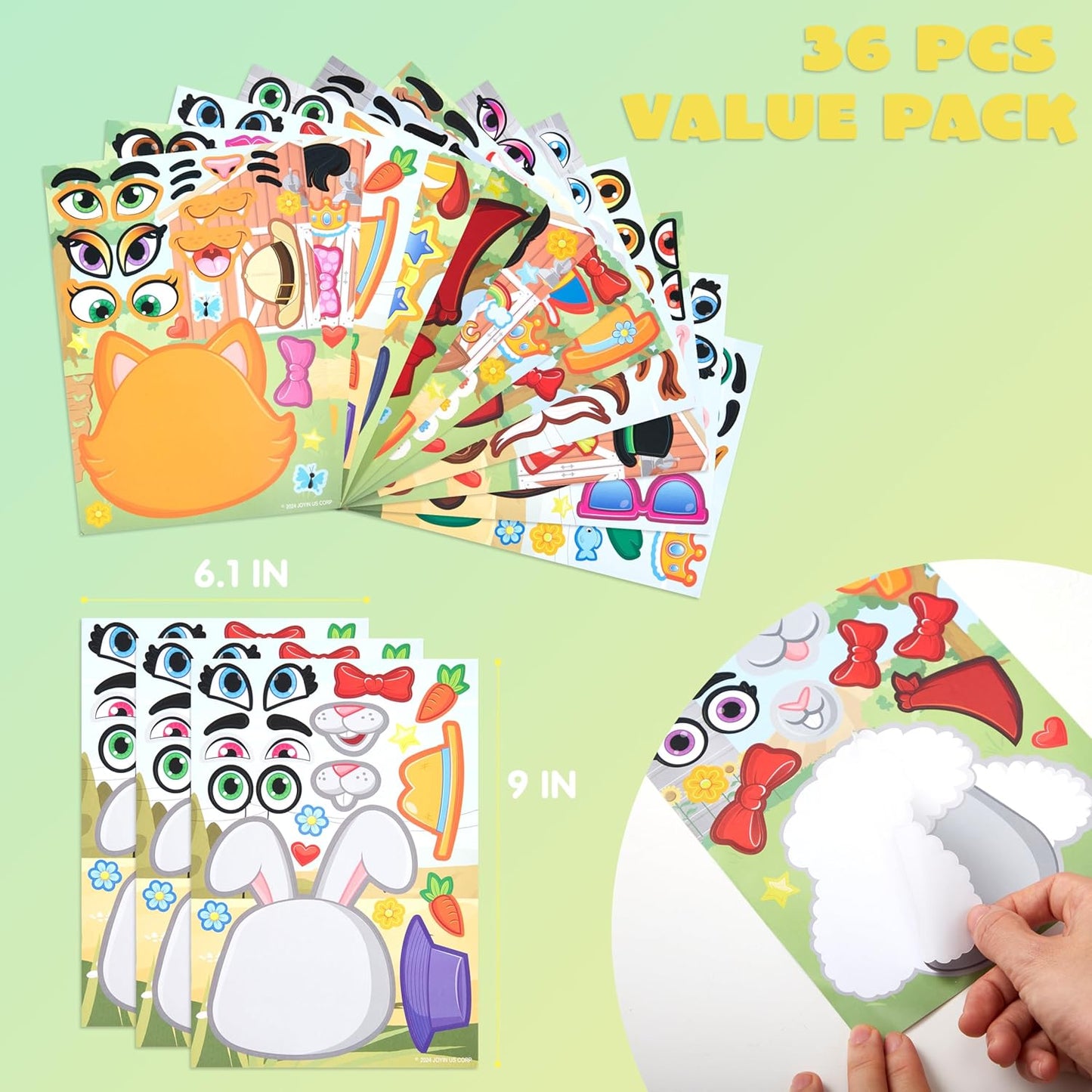 JOYIN 36 Sheets 9"x6" Make a face Stickers for Kids, Make Your Own Animal Stickers with Unicorn, Dinosaur, Sea and Safari Animals, Crafts Birthday Party Favors, Goodie Bags Classroom Activities