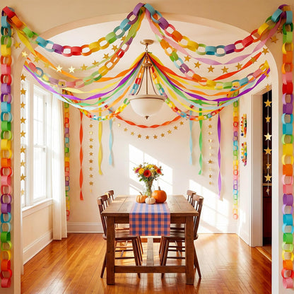 TaoBary Decorations Crepe Streamers Sheet Paper Strips Chain Garland Star Hanging for Party Birthday Wedding Decor(600,Pastels,Same Size)