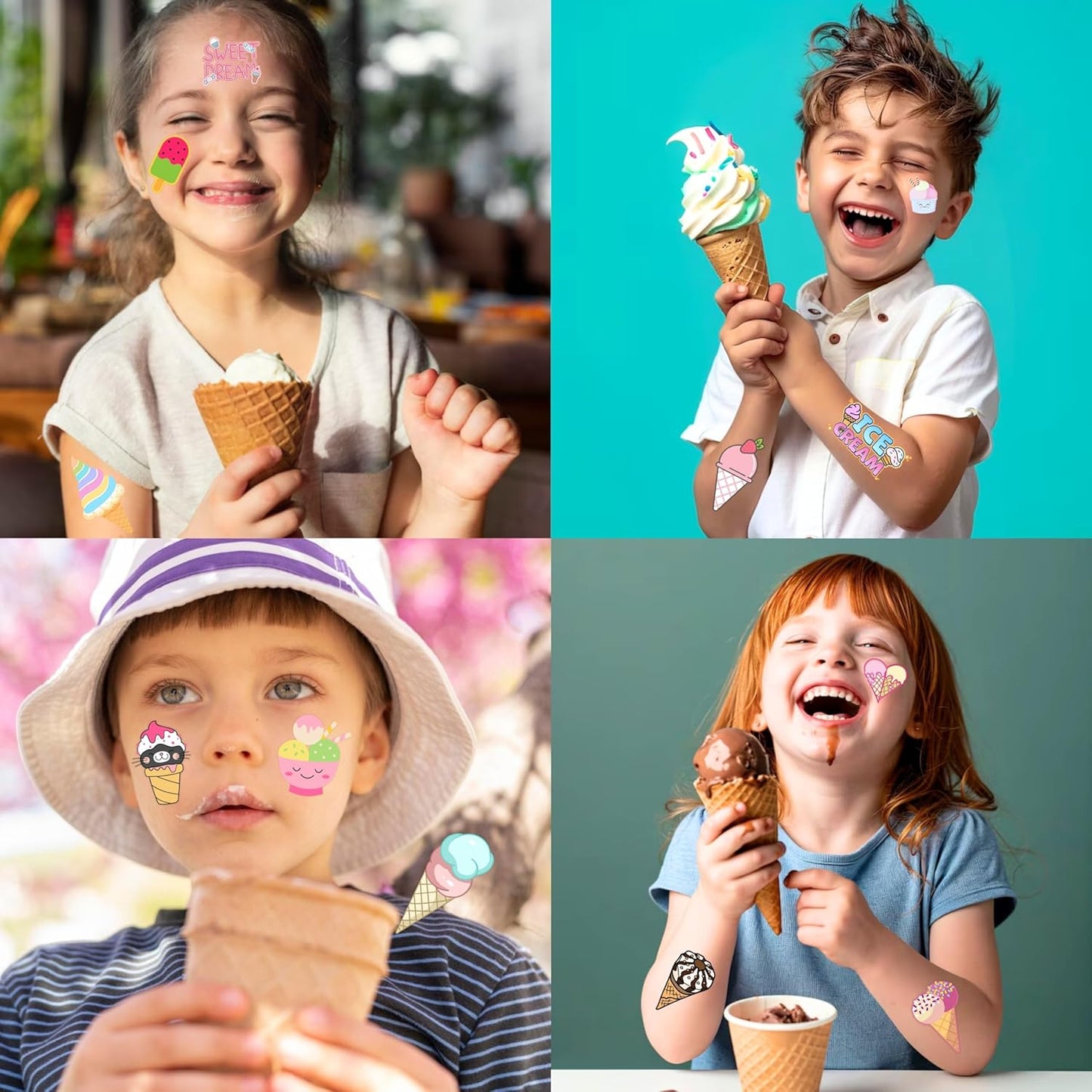 96PCS Ice Cream Temporary Tattoos for Kids - Pre-Cut No Scissors Needed - Sweet One Birthday Party Favors, Summer Pool Party Decorations, Goodie Bag Fillers, Classroom Prizes for Girls Boys