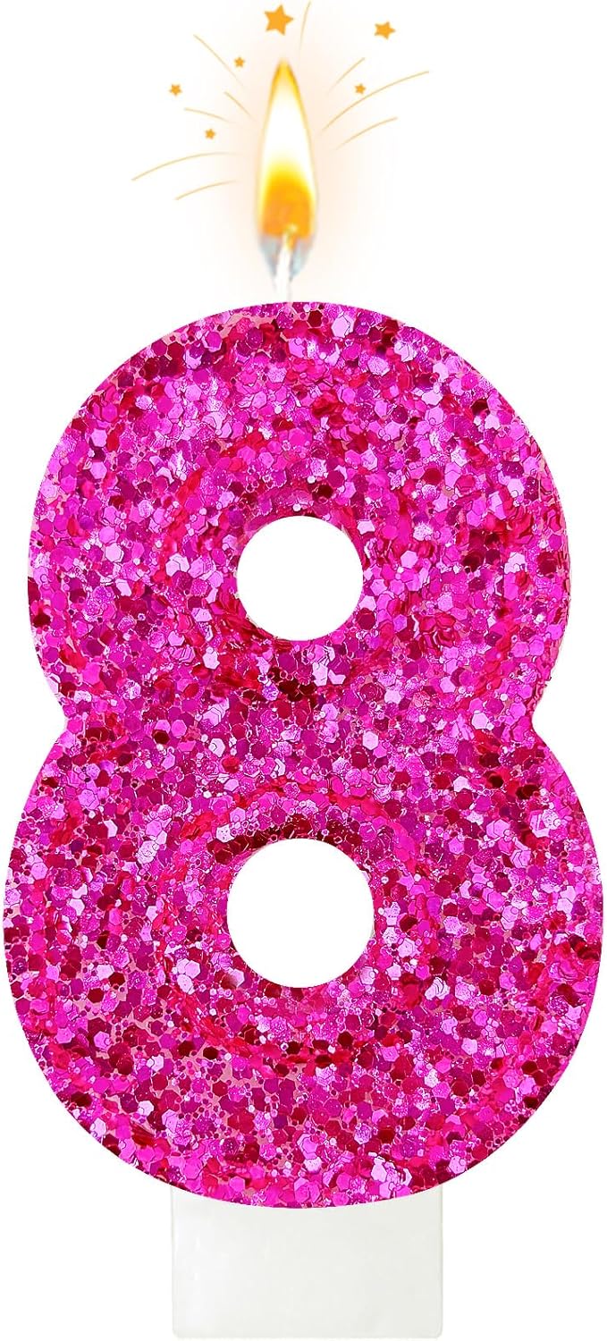 Birthday Number Candles, Glitter Number Candle Cake Decorations with Sequins, Cupcake Decorations for Girls, Women, Party Anniversary Celebrations (Number 6, Purple)