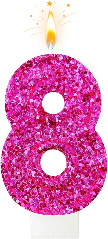 Birthday Number Candles, Glitter Number Candle Cake Decorations with Sequins, Cupcake Decorations for Girls, Women, Party Anniversary Celebrations (Number 6, Purple)