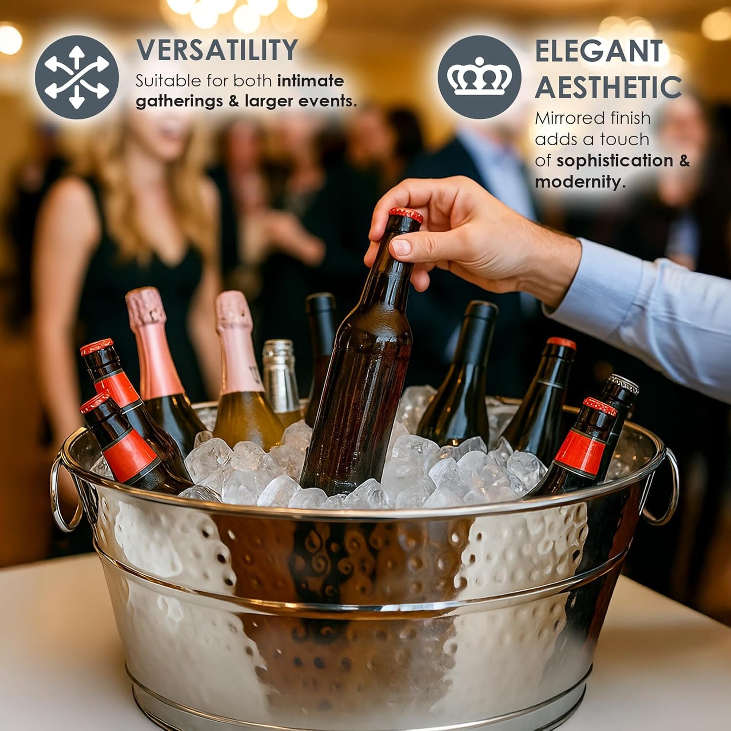 BREKX Galvanized Beverage Tub for Parties, Oval Drink Bucket with Handles, Colt Copper Finish Wine Cooler Bucket for Home Bar (15-Quarts, 16-Bottles), Long-Lasting for Years of Celebrations