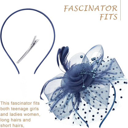 DRESHOW Fascinators Hat Flower Mesh Ribbons Feathers on a Headband and a Clip Tea Party Headwear for Girls and Women - Colors A