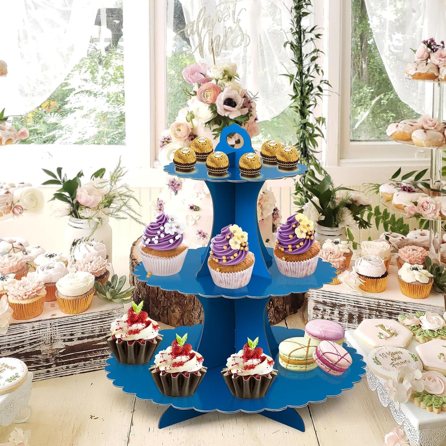 Soleebee 3-Tier Cupcake Stand, Cardboard Cupcake Tower, Dessert Cup Cake Stand Tower for Birthday Wedding Party Decoration, Cupcake Tier Stand 1 Set (Black)