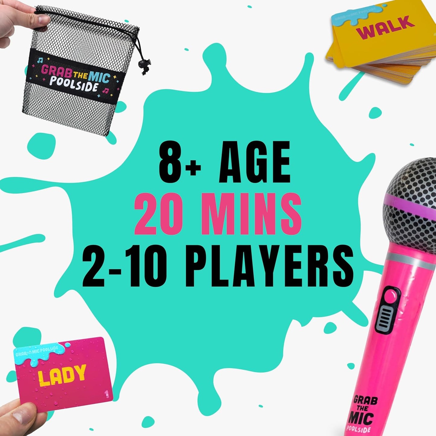 Lucky Egg Official Grab The Mic – Family Karaoke Board Game w/Foam Mic, 8+ Ages, 2-10 Players - Games for Bad Singers w/ 230 Lyrics (115 Cards)