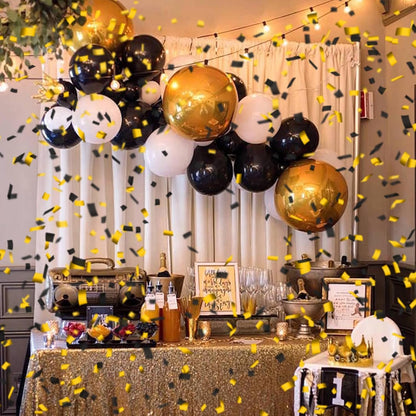12" Black Gold Confetti Cannon Party Poppers for Birthday Graduation Wedding Retirement New Year Celebrations - Easy to Use, Pack of 2