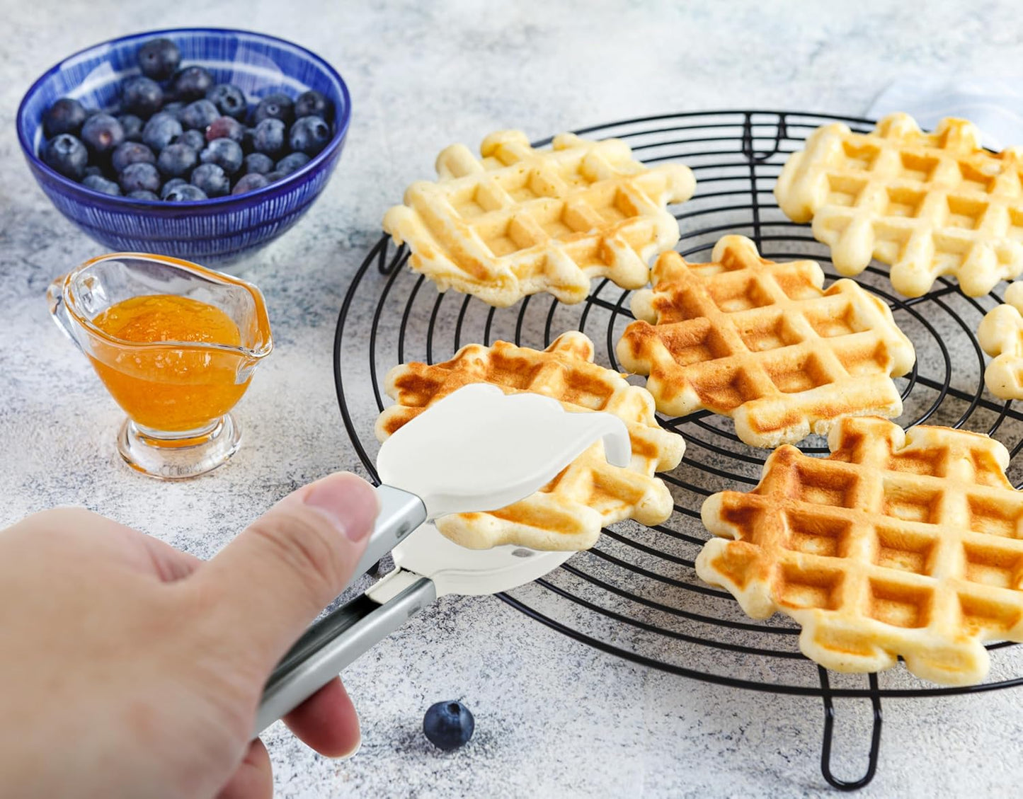 Mini Waffle Tongs by StarBlue Green – 8 Inches Silicone and Nylon Serving Tongs with Non-Slip Smooth Handles, Non-Scratch and Dishwasher Safe, Multipurpose Spatula for Belgian Waffle Serving