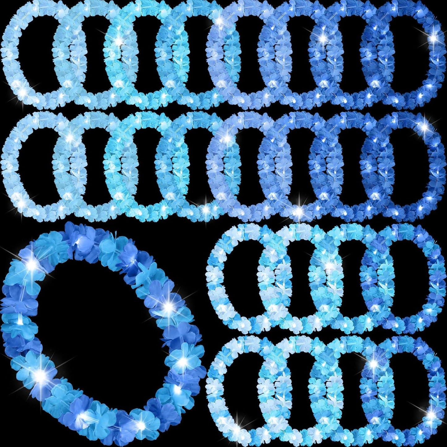 Sherr 24 Pcs LED Leis Light Up Purple and Gold Hawaiian Flower Necklaces, Graduation 2026 Party Supplies, Class of 2026 Leis for Beach Wedding Luau Glow Party Favors