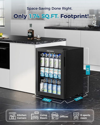EUHOMY 4.5 Cu.ft Beverage Refrigerator and Cooler, 145 Can Mini fridge with Glass Door for Soda Beer Wine, Small Drink Dispenser with Digital Adjustable Thermostat for Home Office Bar