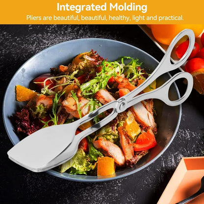 2 Pcs Tongs for Serving Food, Serving Tongs Stainless Steel Buffet Tongs Mini Tongs Bread Clip Food Tongs Scissors Shape Salad Steak Clip for Baking Barbecue Fried