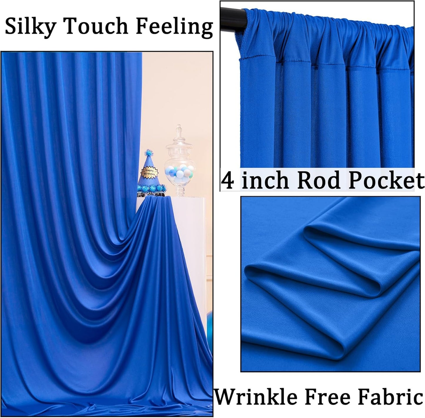 10ftx10ft Black Backdrop Curtains for Weddings Parties, Wrinkle Free 2 Panels Silky Polyester Photo Backdrop Drapes Back Drop Cloth Drapery for Birthday Mother'sDay Photography Background