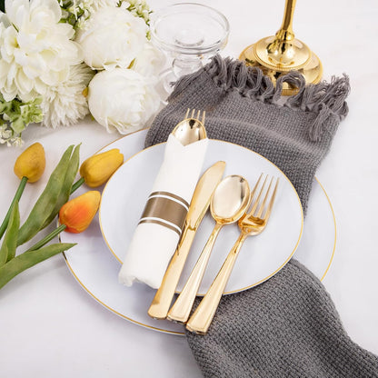 Supernal 240 Silver Plastic Silverware Set - 60 Sets Pre Rolled Napkins with Cutlery - Mirror Polished Real Look Disposable Silver Utensils- Elegant Heavy Duty Flatware for Weddings & Catering