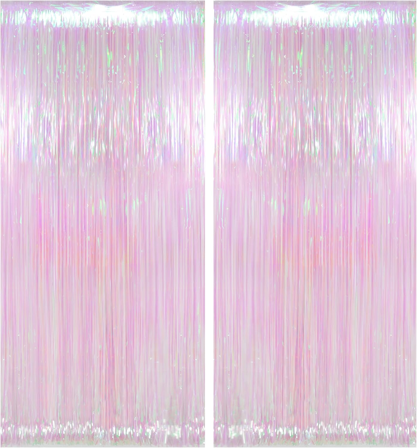 Melsan 2 Pack 3.2 ft x 8.2 ft Tinsel Foil Fringe Curtains Backdrop, Sparkle Metallic Foil Curtains for Party Photo Booth Props Decoration, Pinkish Purple