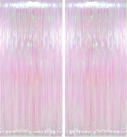 Melsan 2 Pack 3.2 ft x 8.2 ft Tinsel Foil Fringe Curtains Backdrop, Sparkle Metallic Foil Curtains for Party Photo Booth Props Decoration, Pinkish Purple