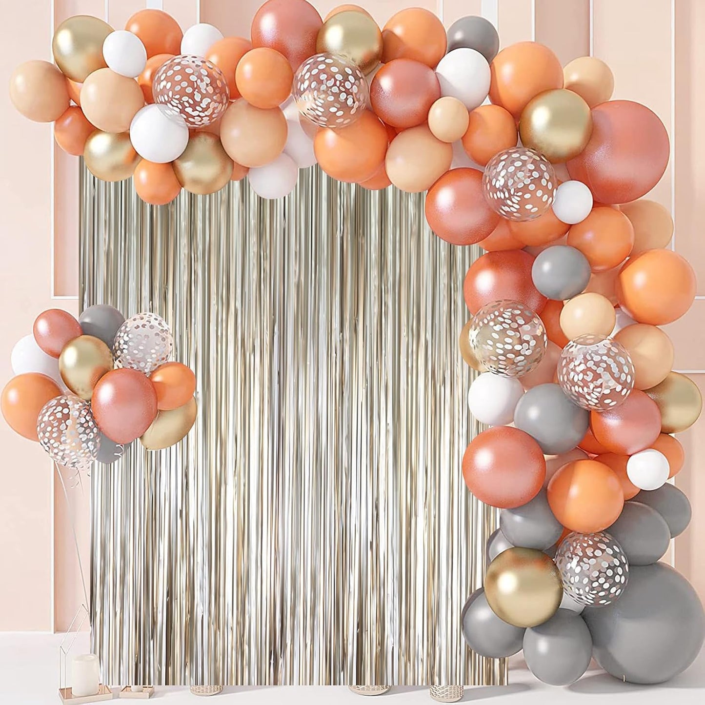 Voircoloria 3 Pack 3.3x8.2 Feet Gold Foil Fringe Backdrop Curtains, Tinsel Streamers, Fringe Backdrop for 2025 New Years Eve, Graduation, Birthday, Baby Shower, Gender Reveal, Disco Party - Colors B