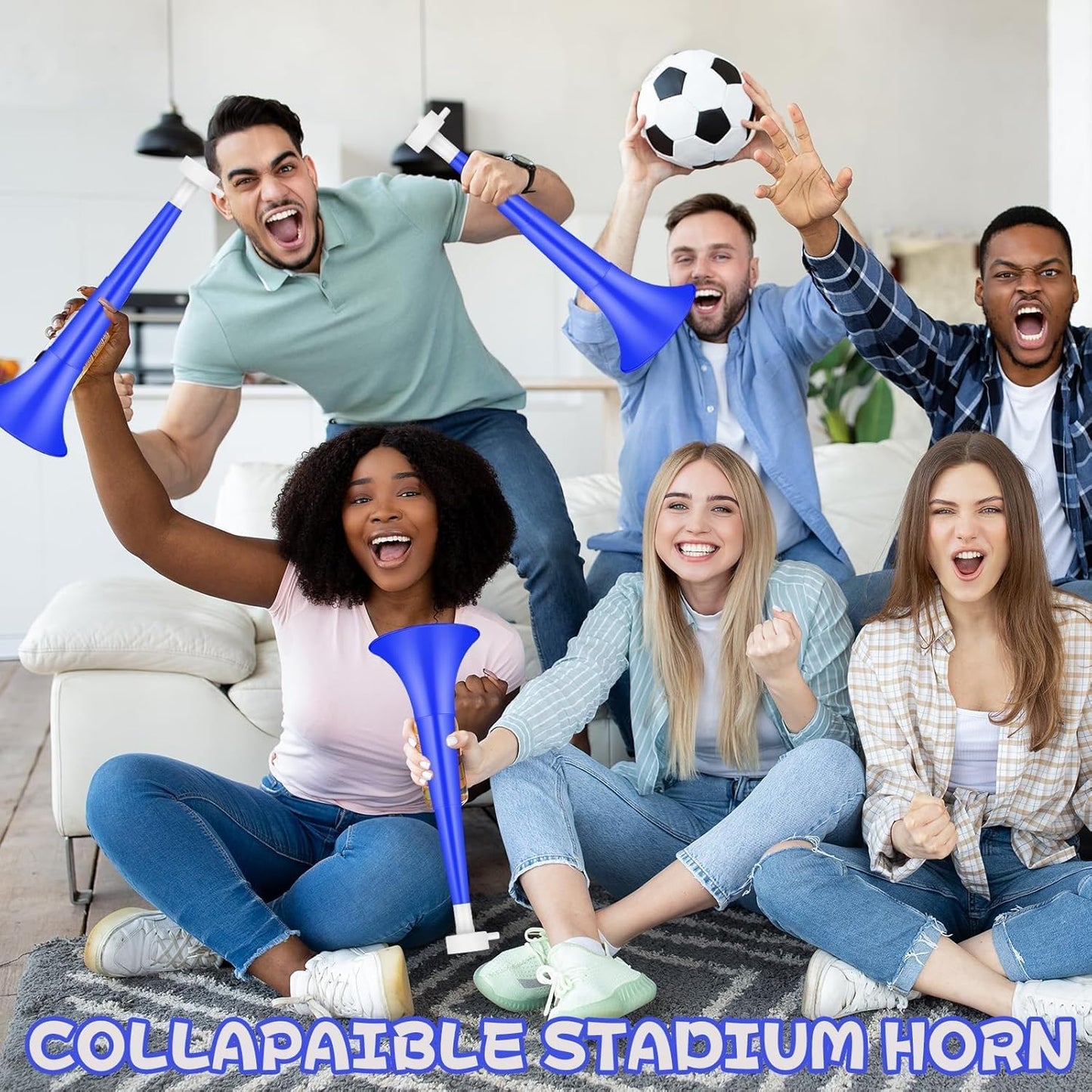 Denylo pro Collapsible Stadium Horn 24 Inch Vuvuzela Plastic Trumpet Horn Blue Blow Horn Loud Sound Soccer Horn Noisemakers for Sporting Events Graduation Party Supplies