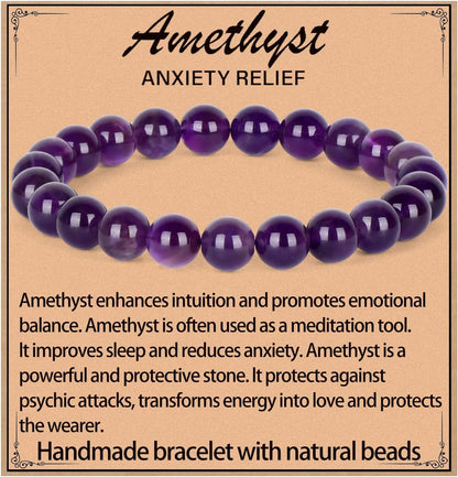 LPBeads Handmade Natural Gemstone Stretch Elastic Bracelet Healing Crystal Round Stone Beads Jewelry Gifts for Women Men
